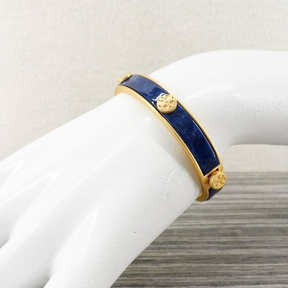 Tory Burch Miller Semiprecious Hinge Studded Bracelet Lapis Blue OS - Picture 14 of 14
